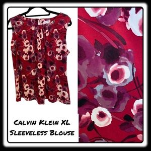 Calvin Klein Wine / White Flowers sleeveless XL. Flattering Gathers at N…